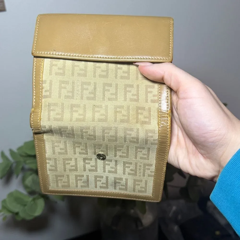 Beige Fendi Zucchino monogram canvas and leather bifold wallet
